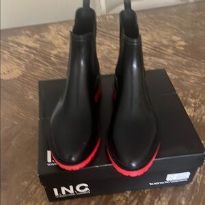 INC Black and Red Ankle Boots